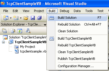 VB .NET TCP Client Program Example - building the project