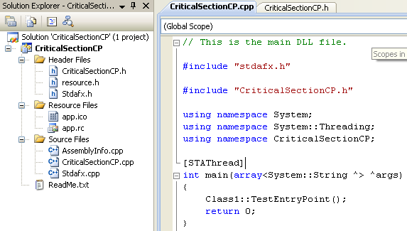 C++ Critical Section Program Example - adding the main() code
