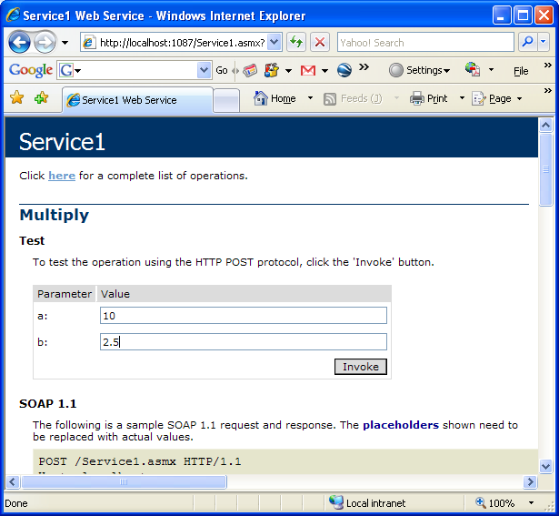 Creating and consuming the ASP .NET web service and C# console application program example: testing the web service multiply operation
