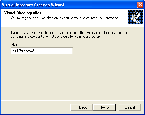 Creating and consuming the ASP .NET web service and C# console application program example: assigning the alias name to the virtual directory for IIS web server