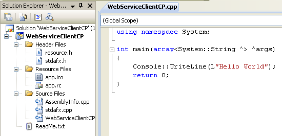 Consuming the ASP .NET/C# web service application using C++/CLI program example: the standard C++/Cli console application project tempalte
