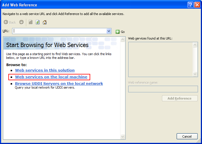 Consuming the ASP .NET/C# web service application using C++/CLI program example: finding and selecting the web services hosted on local web server