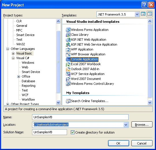 VB .NET URIs Program Example - creating a new console application project