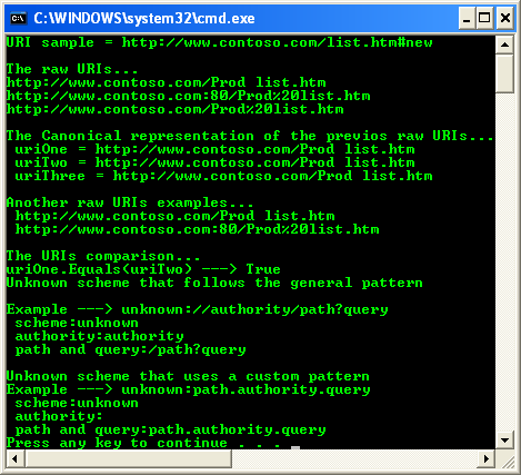 VB .NET URIs Program Example - a sample output using default argument values
