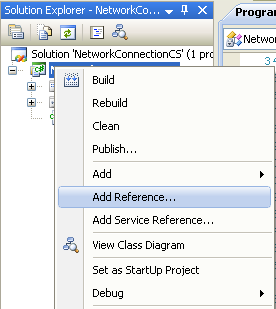 Collecting and Displaying the Network Info C# Program Example: invoking the Add Reference page