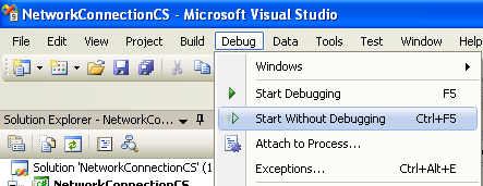 Collecting and Displaying the Network Info C# Program Example: running the project without debugging