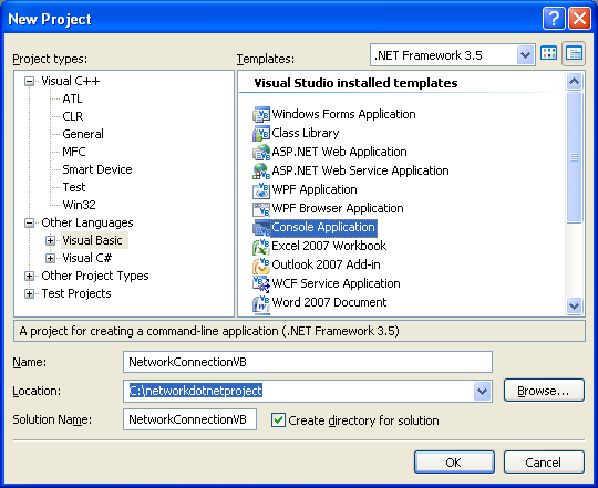 Collecting and Displaying the Network Info VB .NET Program Example: creating new VB .NET console application