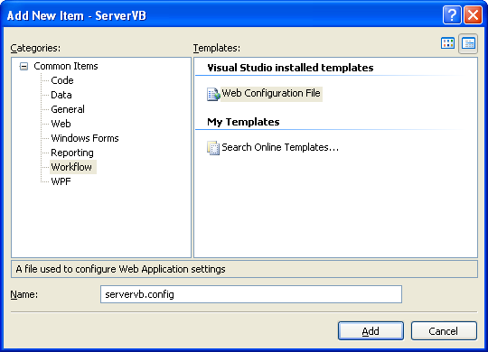 Creating the Server VB .NET Console Application: adding the Web Configuration File to the existing project