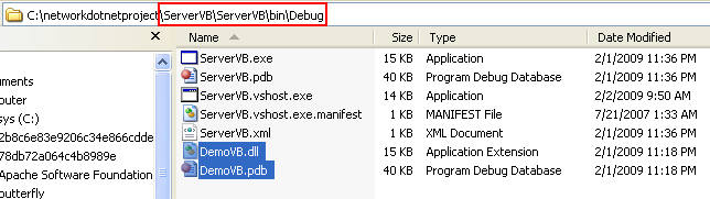 Creating the Server VB .NET Console Application: pasting the copied DLL files