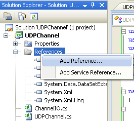 Creating the C# UDP Remoting Channel Class Library: invoking the Add Reference page