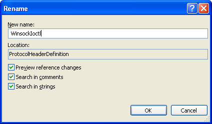 Creating Protocols Header Definition Class (C#) - the object rename VS 2008 IDE page