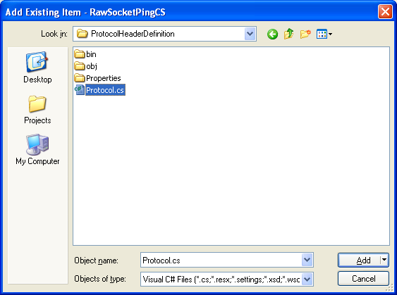 C# Raw Socket Ping Program Example - browsing and finding the protocol.cs file