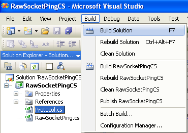 C# Raw Socket Ping Program Example - building the project