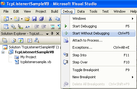 The VB .NET TcpListener and C++ .NET TCP client program and project ...