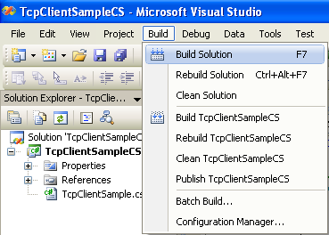 C# TCP Client Program Example - building the project