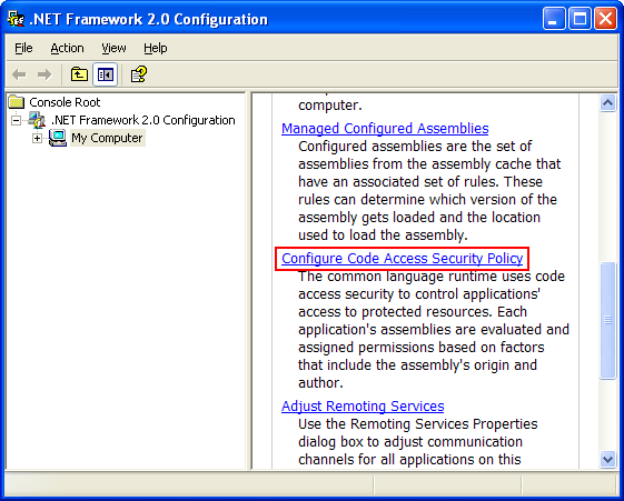 .NET Framework Network Security: the .NET Framework 2.0 Configuration utility GUI