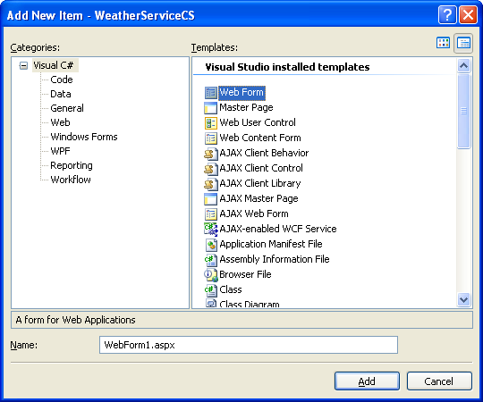 Adding C# web form into existing C# project