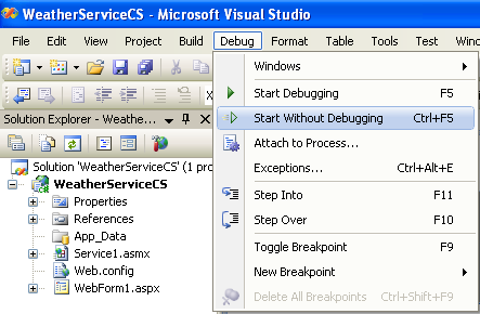 Running asp and C# project without debugging