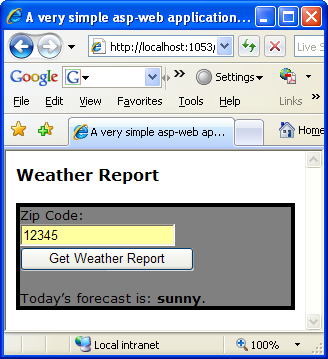 Testing the C# and asp program in the Internet Explorer Browser 