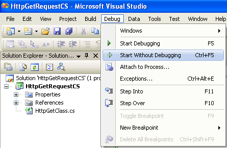C# Http Get Request Program Example - running the project