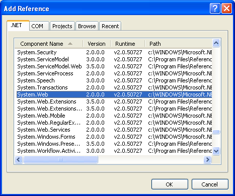 C++ Http Post Request Program Example - selecting the System.Web(Web.dll)