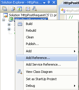 C# Http Post Request Program Example - invoking the Add Reference page