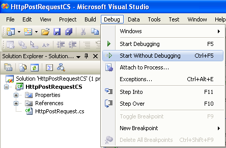C# Http Post Request Program Example - running the project
