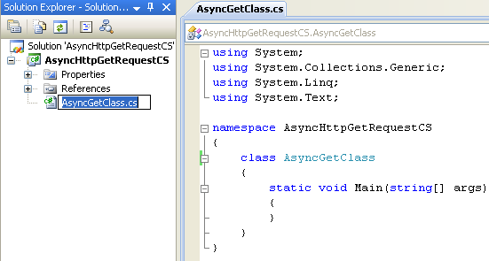 C# Asynchronous Http Get Request Program Example - renaming the source file will automatically rename the class