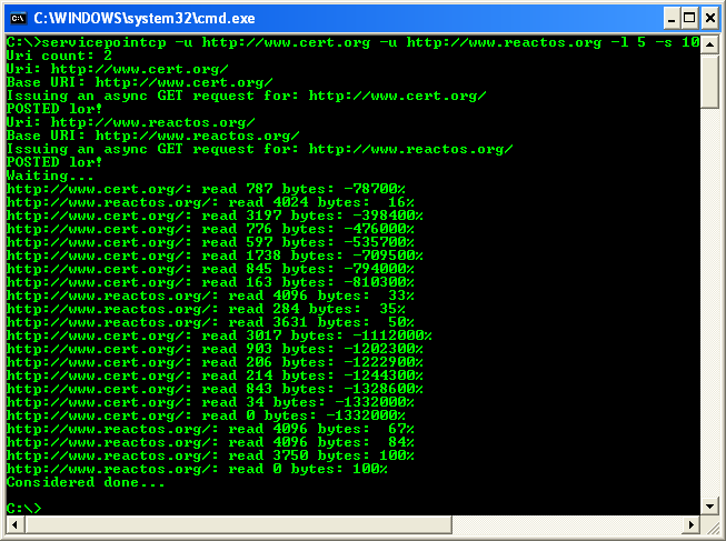 C++ Service Point Program Example - running the project from command prompt with arguments