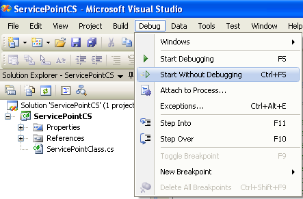 C# Service Point Program Example - running the project