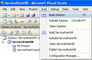 VB .NET Service Point Program Example - building the project