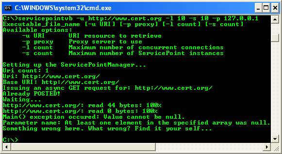 VB .NET Service Point Program Example - another sample output