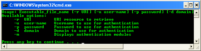 C++ Authentication Program Example - a sample output without arguments