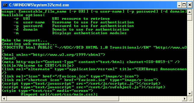 VB .NET Authentication Program Example - a sample output without argument values