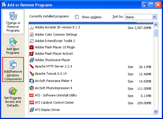 Install, configure, test and use IIS 5.x on Windows XP Pro SP2 machine: invoking the Add/Remove Windows Components page