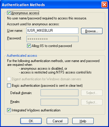 Install, configure, test and use IIS 5.x on Windows XP Pro SP2 machine: for normal access, just set to anonymous access only