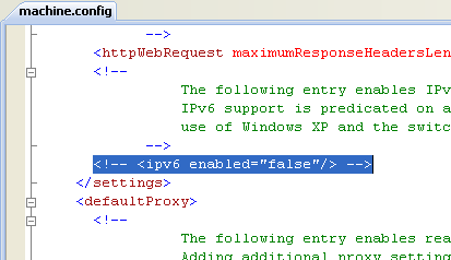 The XML IPv6 tag setting for .NET Framework 1.1.x