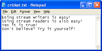 C++/CLI StreamWriter and StreamReader Console Mode project - the generated text file
