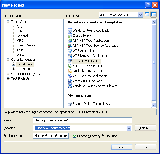 VB .NET Example: MemoryStream - console application project example