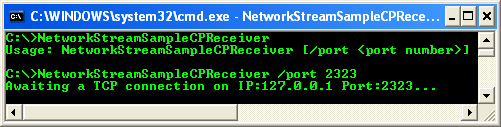 C++/CLI NetworkStream Example – Receiver Program - CLR console application project example - sample output