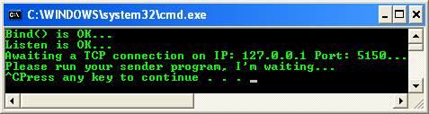 VB .NET NetworkStream Example – Console Receiver Program project - receiver/server sample output
