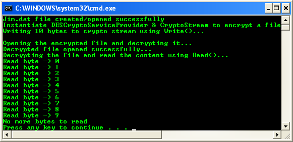 VB .NET CryptoStream Example - an output sample in action