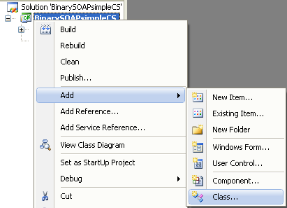 C# Binary SOAP Program Example - adding a class in the existing project