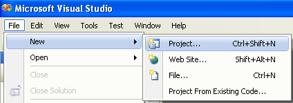 C# Binary Socket Server Program Example - Invoking the new project menu