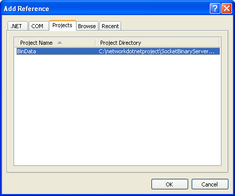 C# Binary Socket Server Program Example - selecting and importing the DLL file into the project