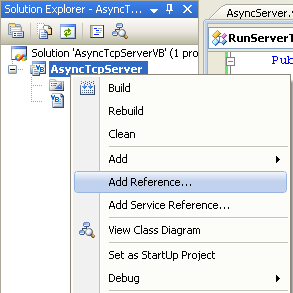 VB .NET Asynchronous Server Program Example - invoking the Add Reference page