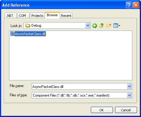 VB .NET Asynchronous Server Program Example - selecting the DLL file to be included in the project as a reference