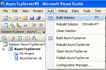 VB .NET Asynchronous Server Program Example - building the project