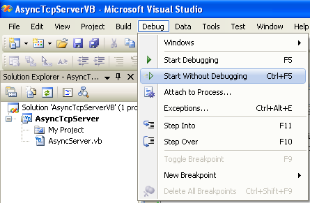 VB .NET Asynchronous Server Program Example - running the project