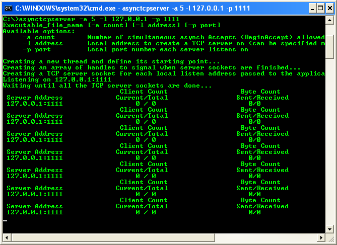 VB .NET Asynchronous Server Program Example - a sample output in action